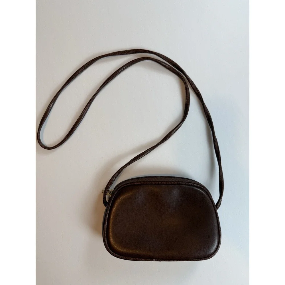 Liz Claiborne Vintage 90s Womens Brown Leather Mini Crossbody Bag Shoulder Purse